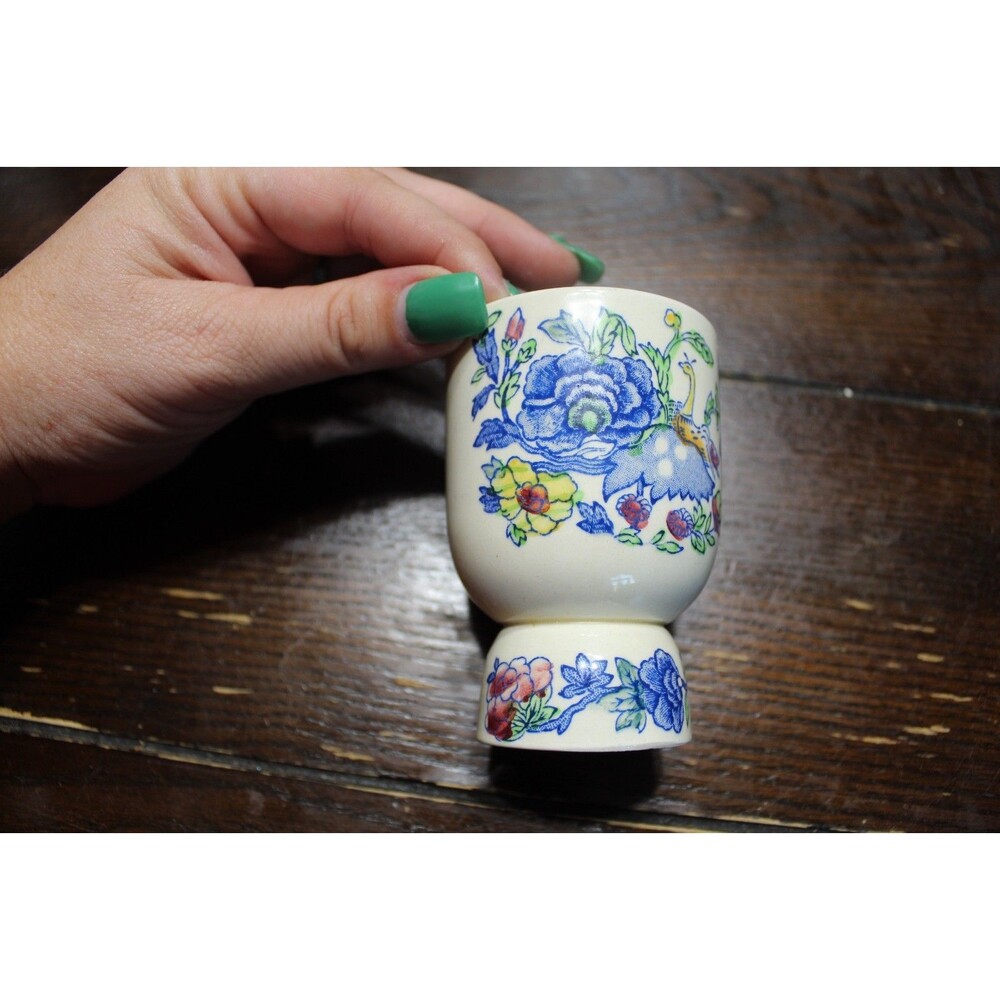 1940s-50s Masons England Large 4" Tall Blue Multicolor MANCHU Double EGG CUP